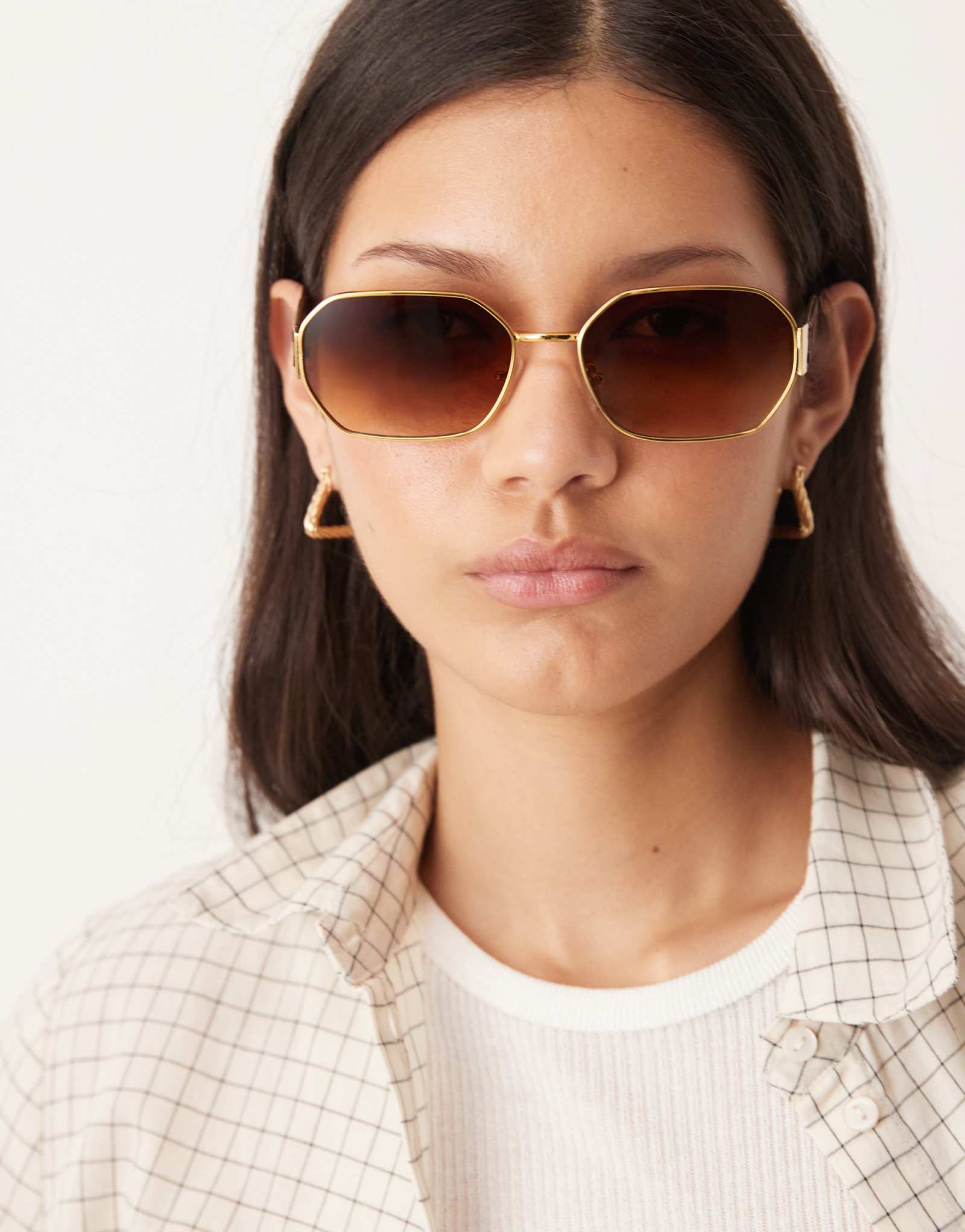 Солнцезащитные очки ASOS DESIGN в шестиугольной металлической оправе с отделкой виска