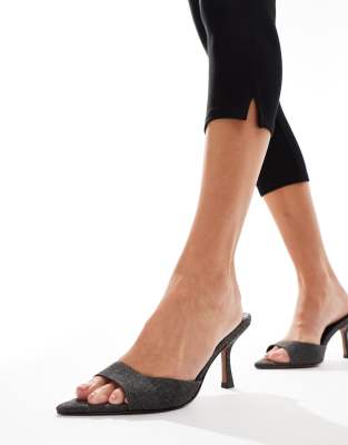 Asos Design Heyday Pointed Sole Heeled Mules In Gray Denim