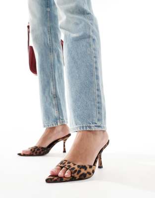 Asos Design Heyday Pointed Sole Heeled Mules In Leopard-multi
