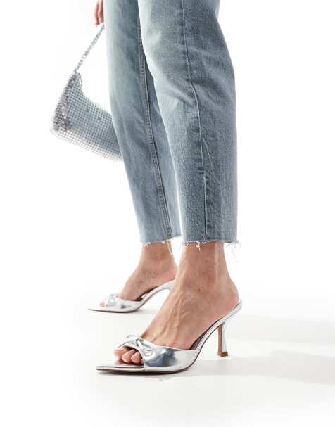 ASOS DESIGN - Heyday - Spidse mules med høje hæle og sløjfedetaljer i sølvfarve - view 1