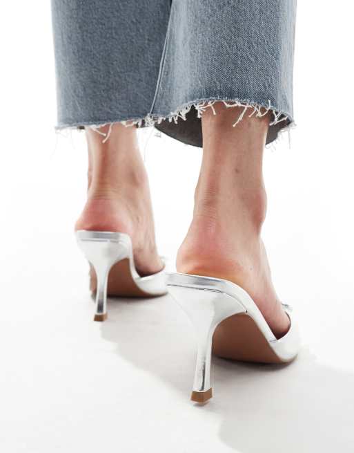 ASOS DESIGN - Heyday - Spidse mules med høje hæle og sløjfedetaljer i sølvfarve, 3 af 4