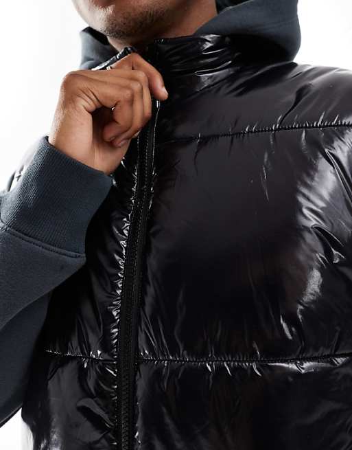 ASOS DESIGN hi-shine puffer vest in black | ASOS ASOS DESIGN hi-shine puffer vest in black | ASOS