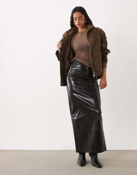 ASOS DESIGN hi shine textured corset seam high waist maxi skirt in black - view 1