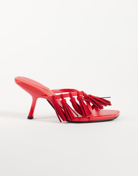 ASOS DESIGN Hibernate mules con borla y tacón medio en rojo - view 1