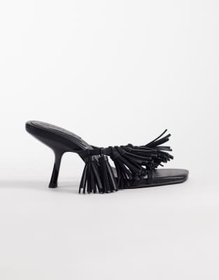 Asos Design Hibernate Tassel Mid Heeled Mules In Black