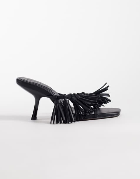 ASOS DESIGN Hibernate tassel mid heeled mules in black - view 1