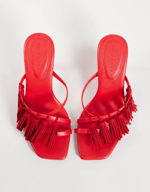 ASOS DESIGN Hibernate tassel mid heeled mules in red, 2 of 4