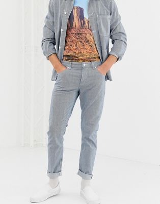 ASOS DESIGN – Hickory-randiga jeans i smal passform-Vit