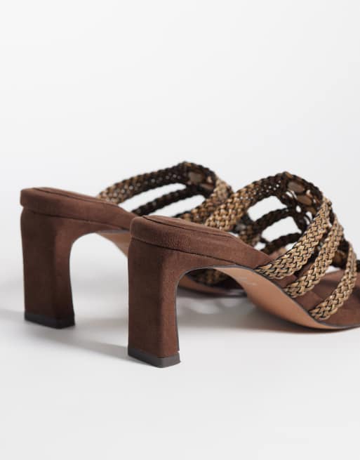 ASOS DESIGN - Hide - Mules tressées à talon mi-haut ornées de perles - Chocolat, 3 de 4