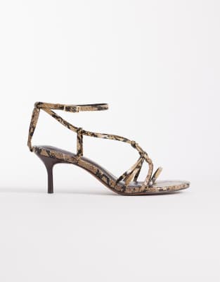 Asos Design Hideaway Ring Detail Strappy Kitten Heeled Sandals In Brown