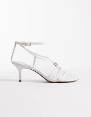 Asos Design Hideaway Ring Detail Strappy Kitten Heeled Sandals In White