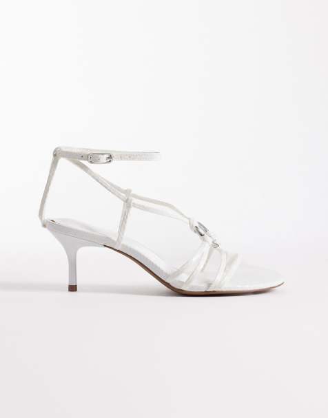 ASOS DESIGN Hideaway ring detail strappy kitten heeled sandals in white snake - view 1