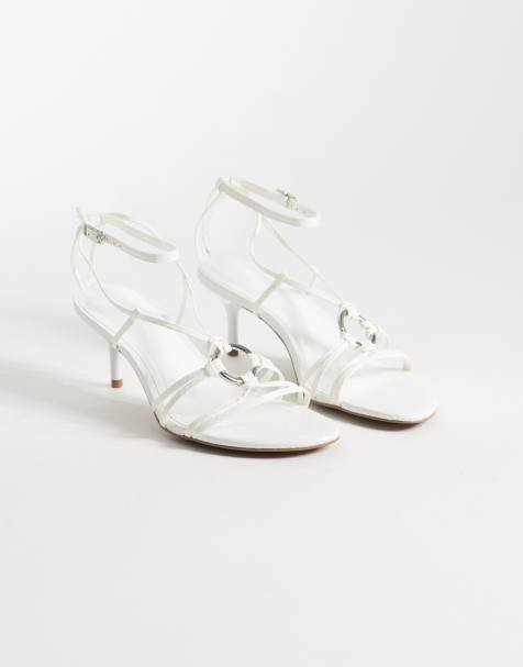 ASOS DESIGN - Hideaway - Sandales effet peau de serpent à petit talon et lanières avec détail anneau - Blanc - view 1