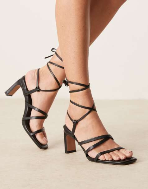 ASOS DESIGN - Hideaway - Sandali con tacco largo medio neri con fascette sottili allacciate alla caviglia - view 1
