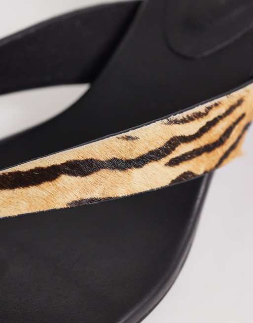 ASOS DESIGN Hideout premium leather block heeled toe thong sandals in tiger print, 4 of 4