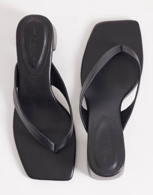 ASOS DESIGN Hideout sandales tongs en cuir premium à talon carré noires, 3 de 4