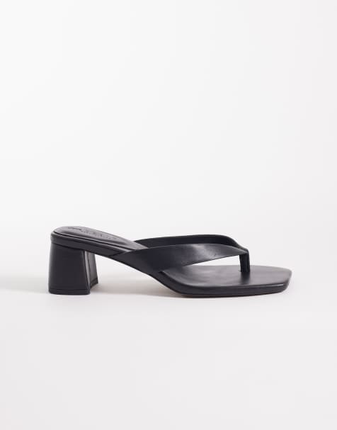 ASOS DESIGN Hideout sandali infradito in pelle premium con tacco largo neri - view 1