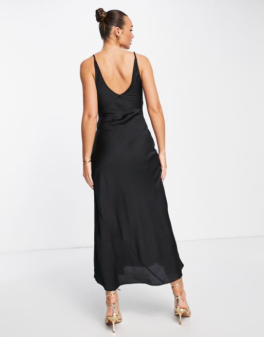 ASOS DESIGN high apex maxi slip dress in hammered satin in black, 2 of 4