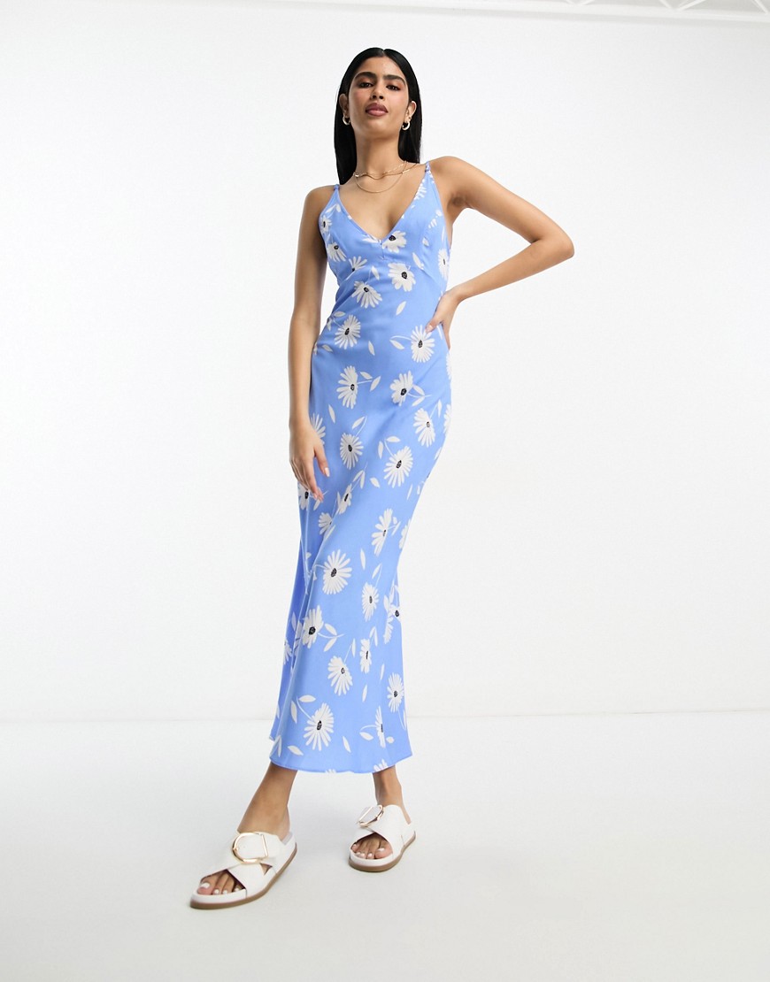 ASOS DESIGN high apex maxi slip dress in spun in blue floral print-Multi