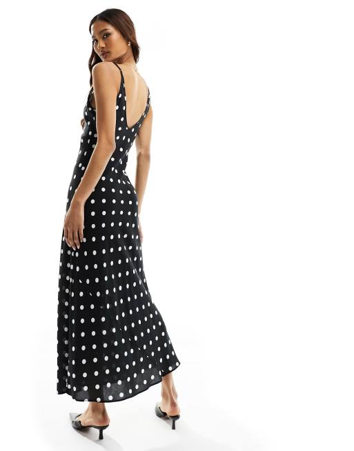 ASOS DESIGN high apex maxi slip dress in spun in mono spot, 3 of 4