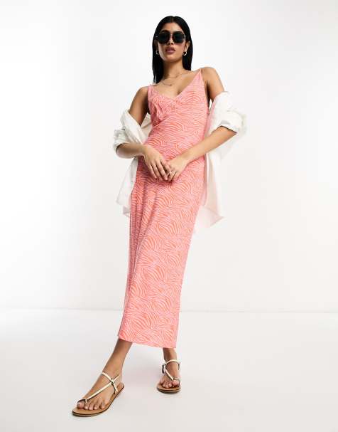ASOS DESIGN high apex maxi slip dress in spun in pink and red zebra print - view 1