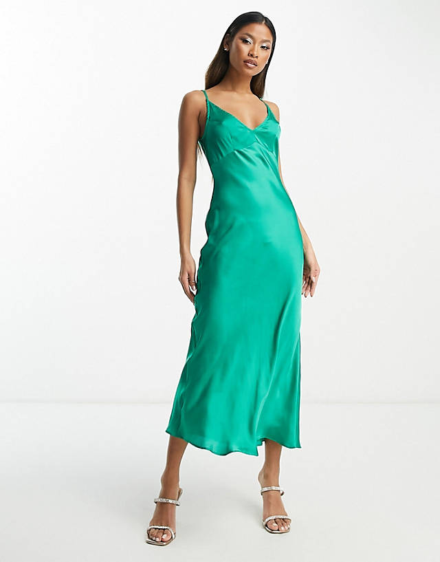 ASOS DESIGN high apex midi slip dress in hammered satin in green