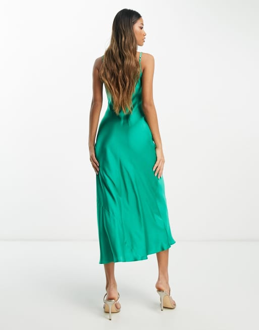 ASOS DESIGN high apex midi slip dress in hammered satin in green