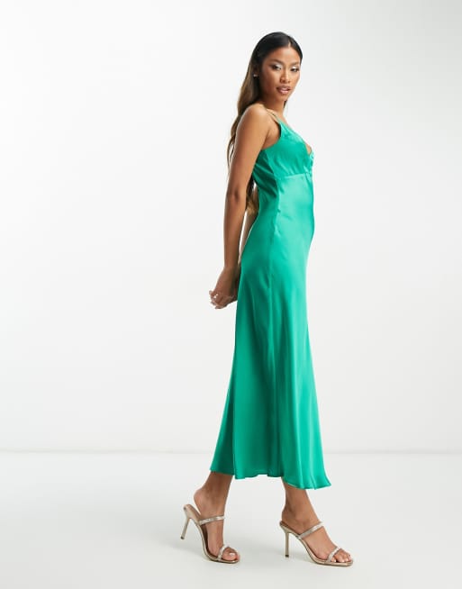 ASOS DESIGN high apex midi slip dress in hammered satin in green