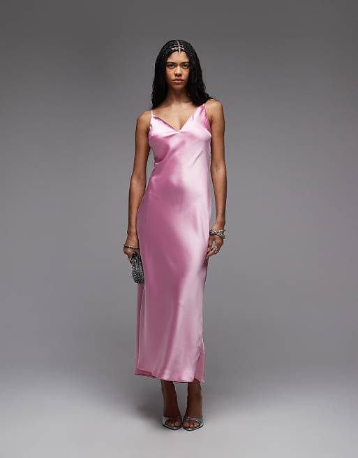 midi pink dresses for women Jessie Dress - US 14 57 Bust Hot Pink Linen Dress -