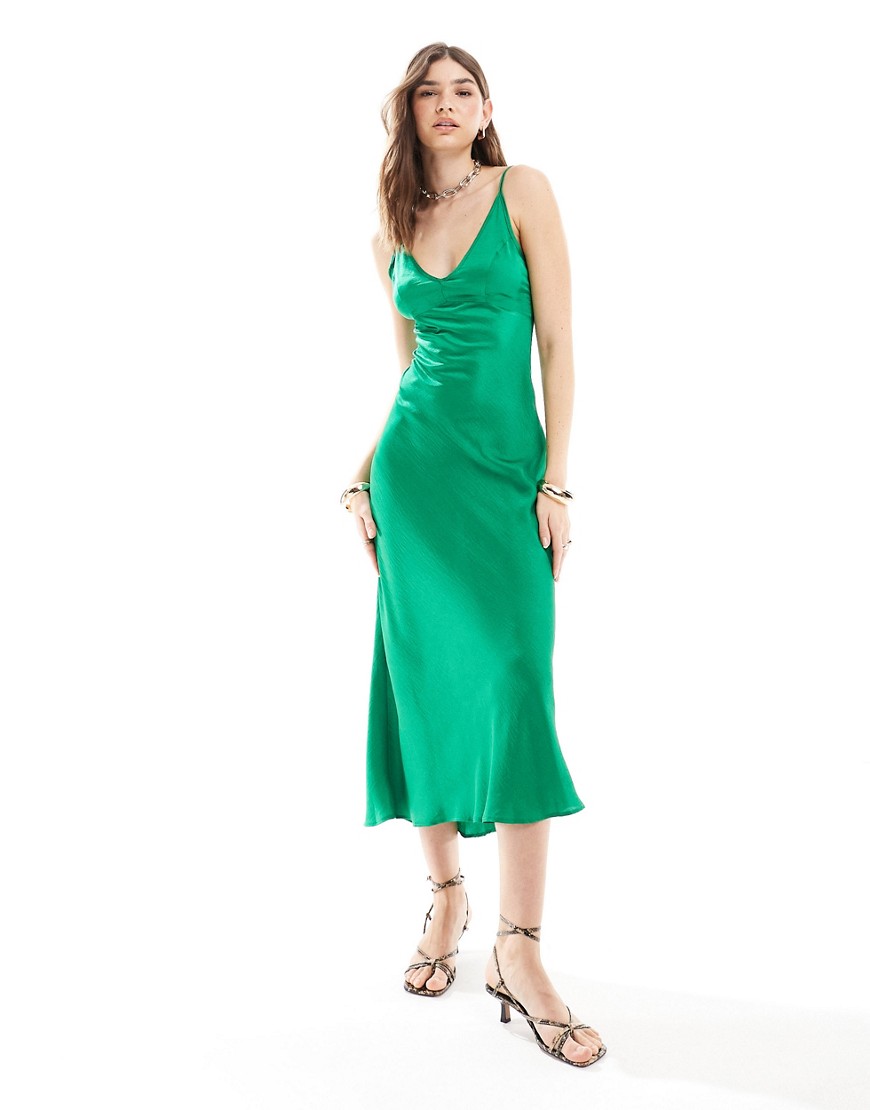 Asos Design High Apex Slip Maxi Dress In Bright Green