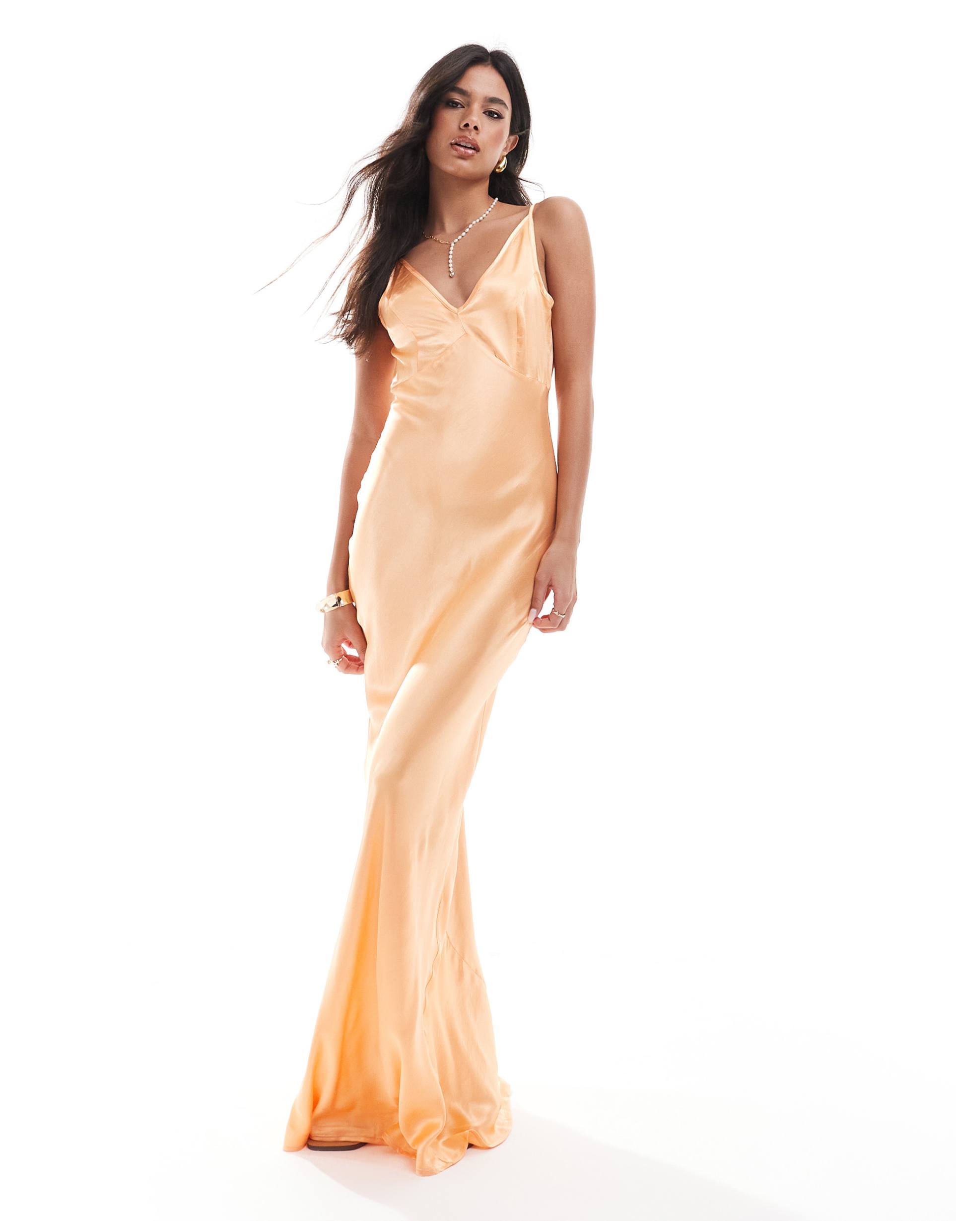 asos design high apex slip maxi dress in orange