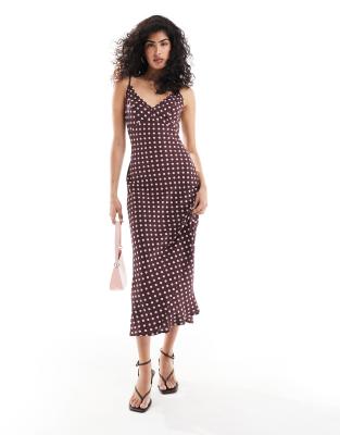 high apex spun midi dress in brown and pink spot-Multi