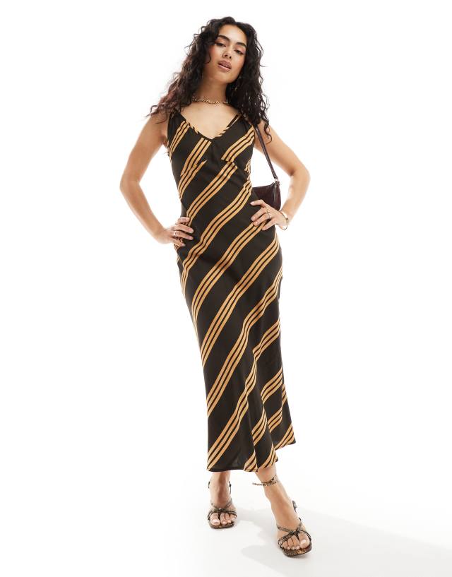 ASOS DESIGN - high apex spun midi dress in chocolate stripe