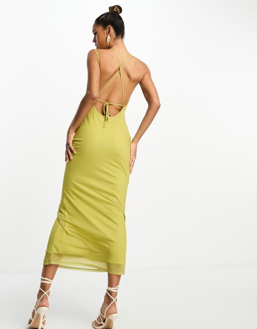 ASOS DESIGN puff sleeve satin sequin maxi dress in olive