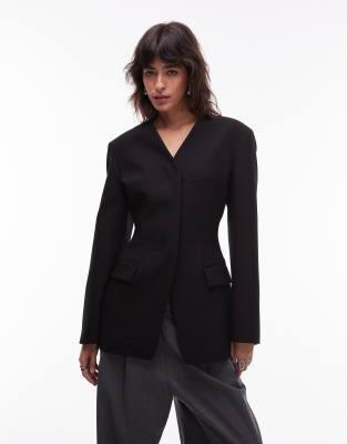 Asos Design High Break Fitted Waist Blazer In Black