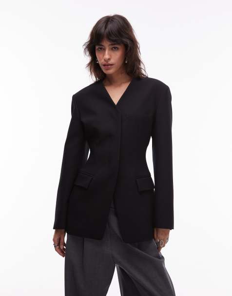 ASOS DESIGN high break fitted waist blazer in black - view 1