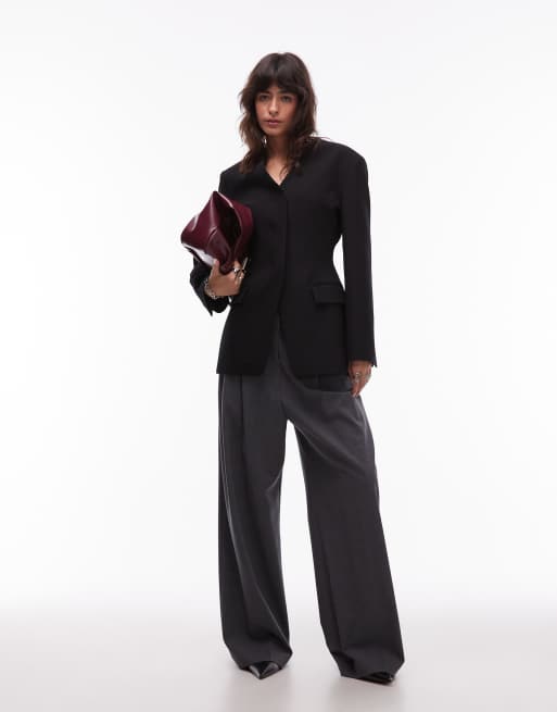 ASOS DESIGN high break fitted waist blazer in black