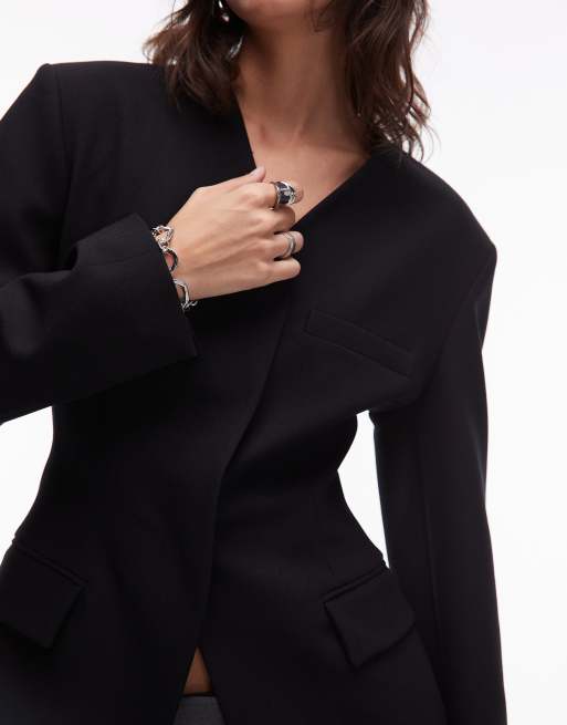 ASOS DESIGN high break fitted waist blazer in black