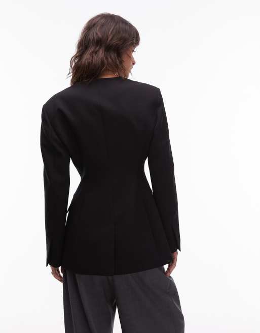 ASOS DESIGN high break fitted waist blazer in black
