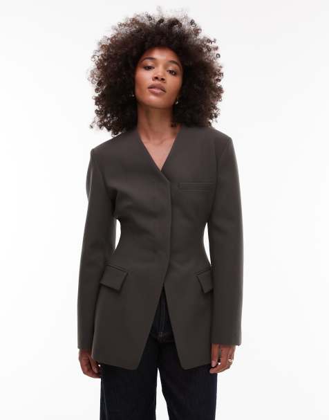 ASOS DESIGN high break fitted waist blazer in olive - view 1