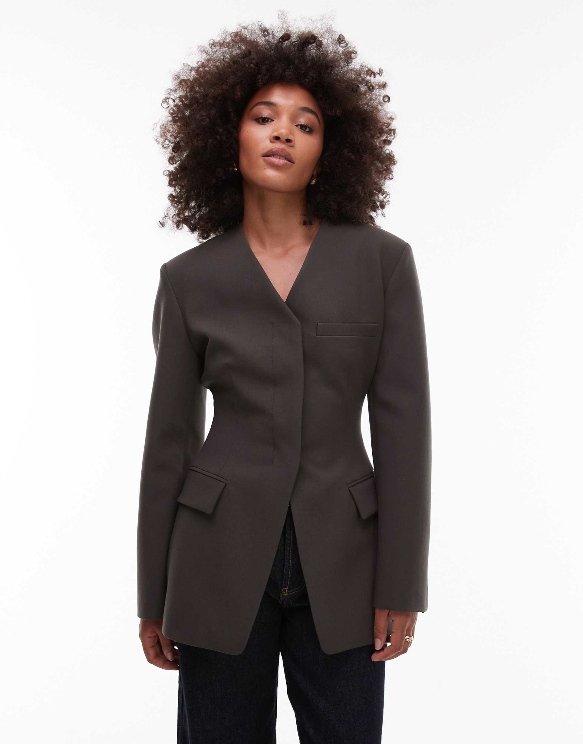 asos design high break fitted waist blazer in olive