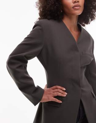 Asos Design High Break Fitted Waist Blazer In Brown