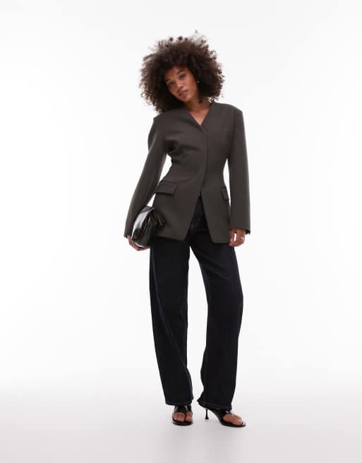 ASOS DESIGN high break fitted waist blazer in olive