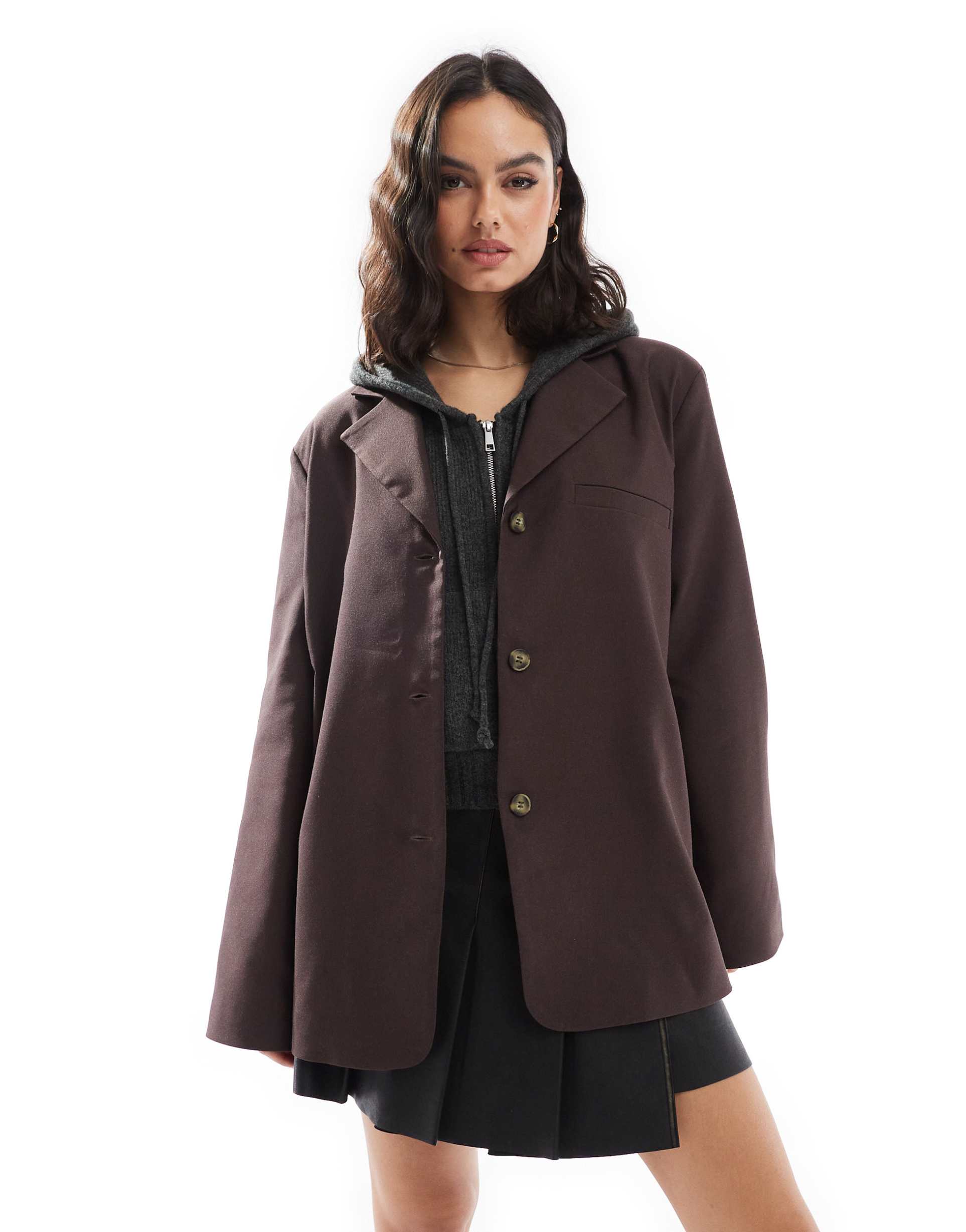asos design high break oversized blazer in chocolate