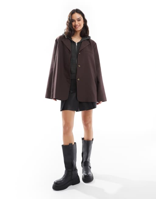 ASOS DESIGN high break oversized blazer in chocolate