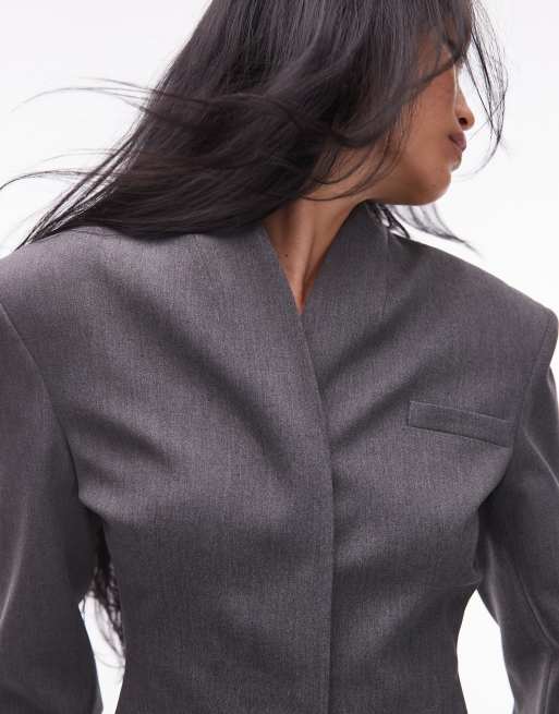 ASOS DESIGN - High Break Point - Blazer à encolure montante - Gris, 3 de 4