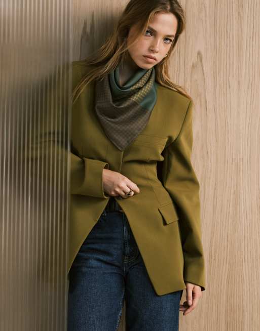 ASOS DESIGN - High Break Point - Blazer cintré sans col - Camel