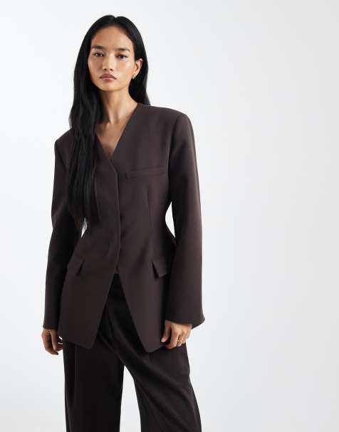 ASOS DESIGN - High Break Point - Blazer sans col - Marron - view 1