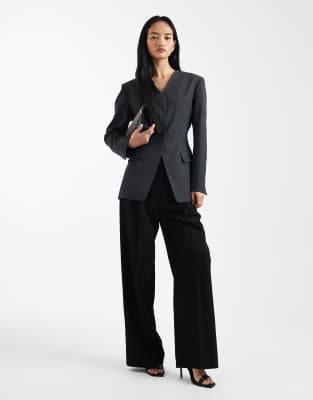 Asos Design High Break Point Collarless Blazer In Black