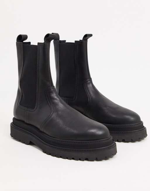 ASOS DESIGN high chelsea calf boots on stacked sole in